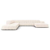 Canapé d'angle gauche panoramique 7 places chenille beige clair
