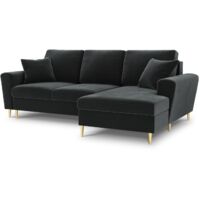 Canapé-lit d'angle droit + box 4 places en velours gris foncé