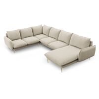 Canapé d'angle gauche panoramique 7 places tissu structurel beige