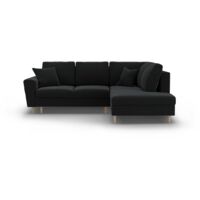 Canapé d'angle droit convertible + box 5 places en velours noir