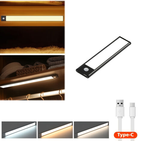 Lampe LED à détecteur de mouvement, chargement USB sans fil, veilleuse ultra fine de 20 cm pour armoire, cuisine, chambre à coucher, garde-robe