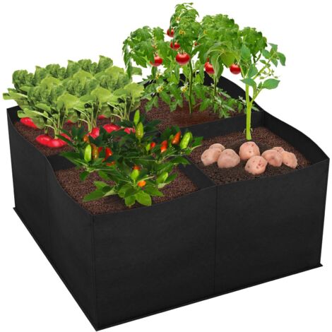 Sac de culture de plantes 60x60x30cm, 4 grilles, lits de jardin surélevés, jardinières en tissu respirant, lits de culture de légumes
