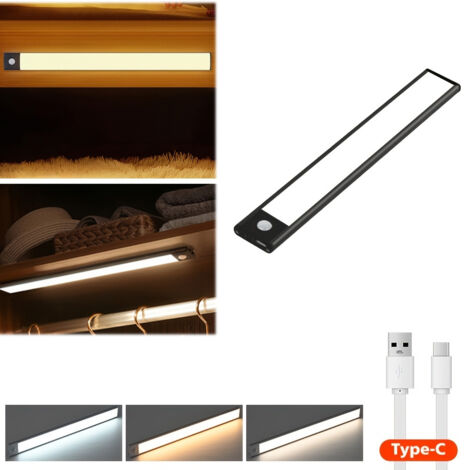 Lampe LED rechargeable par USB avec détecteur de mouvement, idéale pour une cuisine, une armoire ou une barre LED de 30 cm