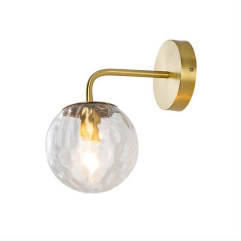 Applique murale globe ambré en verre à bulles – lampe dorée design moderne, lumière dimmable décorative pour chambre, salon, couloir