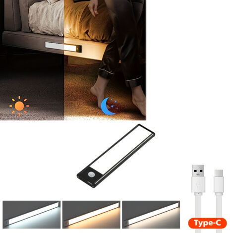 Lampe LED à détecteur de mouvement, chargement USB sans fil, veilleuse ultra fine de 10 cm pour armoire, cuisine, chambre à coucher, garde-robe
