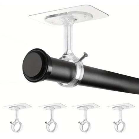 Lot de 4 supports adhésifs sans perçage – pour tringle à rideau plafond ou mural, support jusqu'à 13 kg, fixation simple pour cuisine, salle de bain, salon