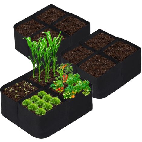 Sacs de culture de plantes respirants à 4 grilles 60x60x30cm, 3 pièces, jardinière en tissu pour légumes et fleurs, lits de jardin surélevés