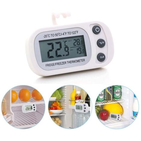 Lot de 4 mini thermomètres numériques avec crochet, thermomètre frigo congélateur écran LCD lisible, mesure précise de température, idéal cuisine maison bureau et chambre froide