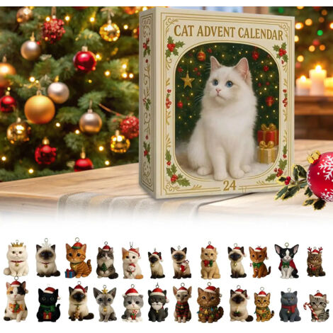 Calendrier de l'Avent pour amoureux des chats, calendrier de compte à rebours de Noël, calendrier de chat mignon en acrylique 2D, ornement de vacances (1/5)