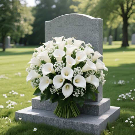 Bouquet artificiel de 60 pièces pour cimetière extérieur composé de 40 gypsophiles et 20 arums, pour pierres tombales Composition florale artificielle