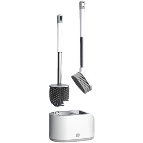 Brosse WC 2 voies avec support ventilé avec brosses en silicone et poils pour appareil de nettoyage des toilettes (1/5)