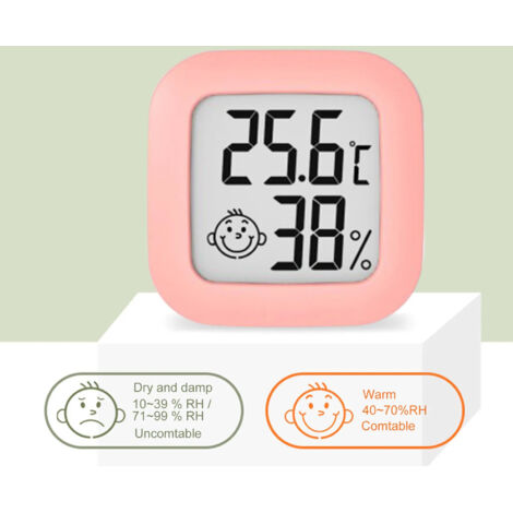 Lot de 2 mini thermomètres hygromètres numériques LCD rose, capteur température et humidité intérieure, affichage digital précis pour chambre bébé, maison, salon (1/5)
