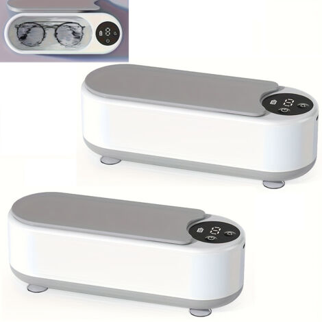 Lot de 2 appareils de nettoyage sans fil à ondes sonores, pour lunettes, bijoux, appareils orthodontiques et montres. Rechargeable par USB.