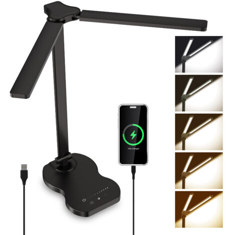 Lampe de bureau LED tactile à double tête avec 5 couleurs et 10 niveaux de luminosité,lampe de lecture réglable, lampe de table pour le soin des yeux