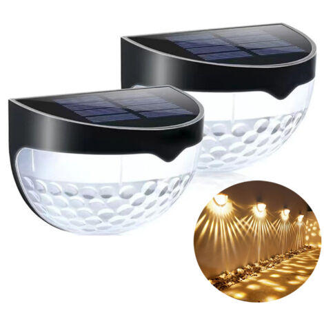 Paquet de 2 lumières de clôture solaires appliques murales solaires éclairage de lampe de clôture étanche extérieure, décor de jardin de noël