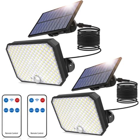 2 projecteurs solaires d'extérieur ultra-résistants, 4 000 lm, avec détecteur de mouvement et télécommande – Éclairage de sécurité étanche IPX5 – 119 LED (1/5)