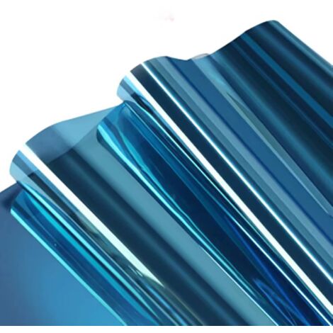 Film pour fenêtre 500 cm x 40 cm 16 % VLT, miroir autocollant sans tain, 99 % de rejet des UV, film pour fenêtre de confidentialité, bleu argenté