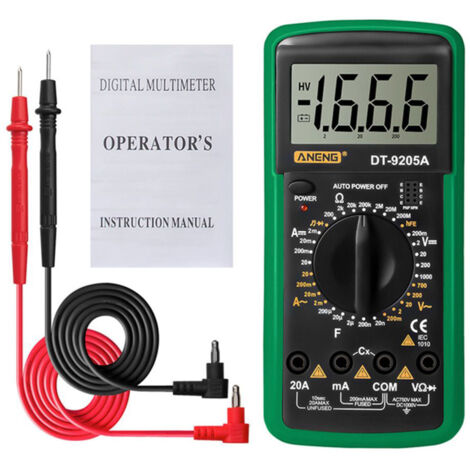 Voltmètre numérique ampèremètre, testeur de tension numérique, compteur de résistance, sonde de test, multimètre avec plage automatique, DT-9205A (1/5)