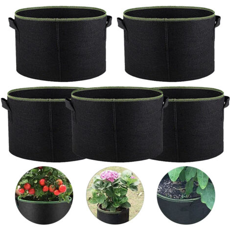 Sacs de culture de légumes/fleurs, 5 pièces, 10 gallons, sacs de culture Non tissés épais, Pots en tissu d'aération avec poignées (1/5)