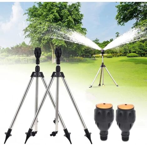 2 pièces Tête d'arrosage automatique rotative avec trépied, support télescopique, pulvérisateur d'irrigation, rotation à 360 °