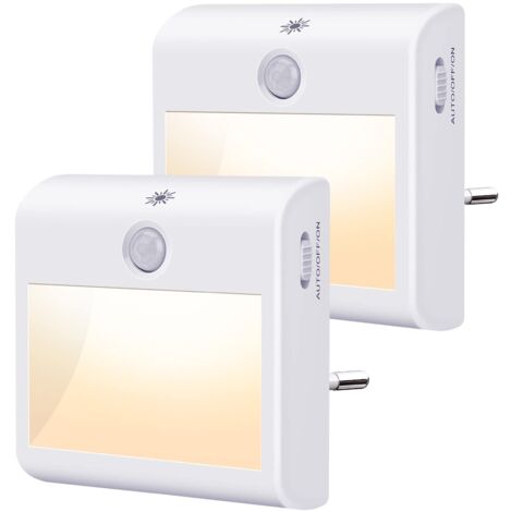 Veilleuse LED avec détecteur de mouvement, 3 modes (marche/arrêt/automatique), lumière blanc chaud pour couloir, escalier, chambre (1/5)