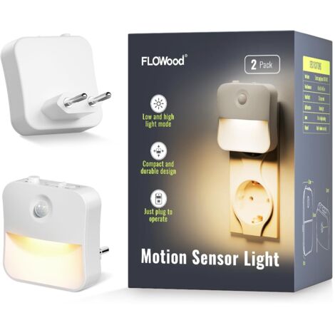 Lot de 2 veilleuses pour enfants avec détecteur de mouvement, 3 niveaux de luminosité réglables, veilleuse LED pour chambre d'enfant (1/5)