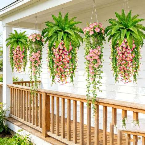 8 PCS Plantes Artificielles Suspendues Fougère Boston, Liseron et Herbe Persane, Plantes Tombantes Réalistes Résistantes UV Sans Entretien pour Décoration Maison Jardin (1/5)