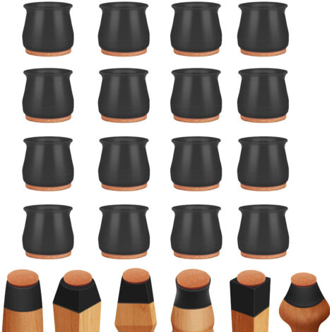 Protecteurs de sol de pieds de chaise en Silicone, 16 pièces, couvre-pieds de chaise pour sols en bois dur, noir (1/5)