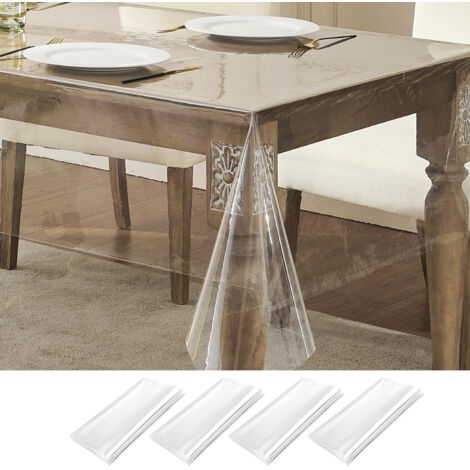 Nappe en PVC transparent, imperméable à l'huile, couverture de Table carrée transparente, 137x137cm, 4 paquets (1/5)