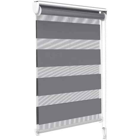 Store Enrouleur Jour Nuit sans perçage 40cm x 150cm gris, Facile à Installer avec Clips pour Fenêtre ou Porte, Store Enrouleur en Tissu Double