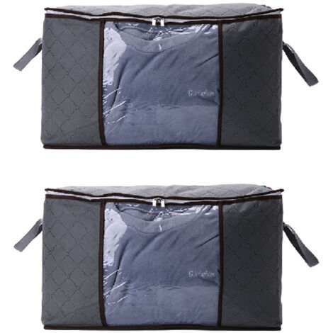 2 organisateur de sac de rangement de vêtements de grande capacité avec poignée renforcée pour couettes, organisateur de couverture pliable, 90L gris (1/5)