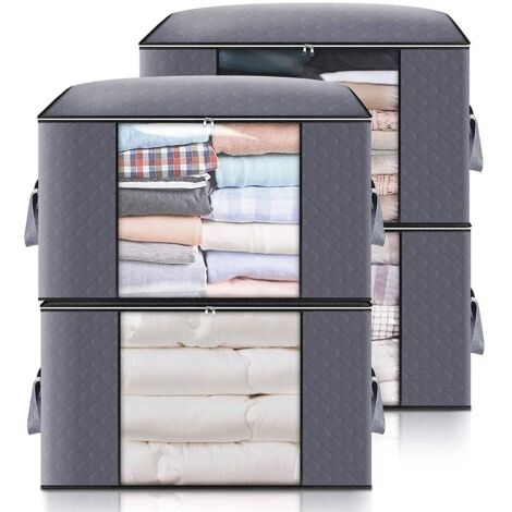 4 sacs de rangement pour vêtements de grande capacité, bacs de rangement à glissière respirants et pliables avec fermeture à glissière robuste (gris) (1/5)
