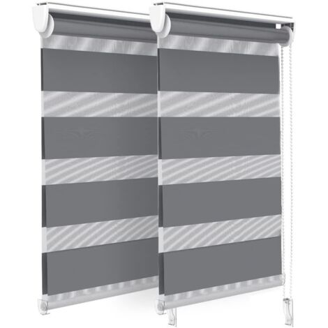 2PCS Store Enrouleur Jour Nuit Tissu Double avec ou sans Perçage 40x150cm Protection de Votre Vie Privée Rideau pour Fenêtres et Portes Store ,Gris