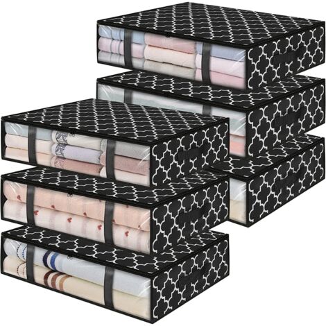 Lot de 6 conteneurs de rangement sous le lit sacs de rangement pliables pour vêtements bacs de rangement sous le lit pour couvertures, Noir (1/5)