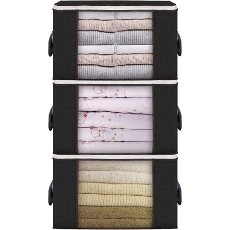 90L Lot de 3 sacs de rangement pour vêtements de grande capacité avec fenêtre transparente et fermeture éclair robuste et poignée renforcée, gris (1/5)