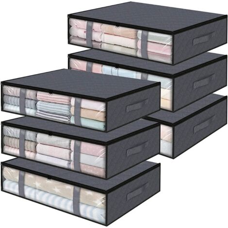 Lot de 6 conteneurs de rangement sous le lit sacs de rangement pliables pour vêtements bacs de rangement sous le lit pour couvertures, gris (1/5)