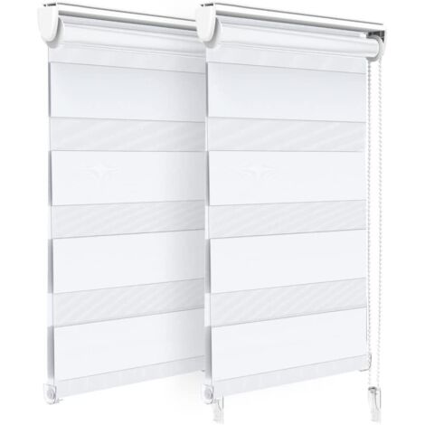 2PCS Store Enrouleur Jour Nuit Tissu Double avec ou sans Perçage 40x150cm Protection de Votre Vie Privée Rideau pour Fenêtres et Portes Store Blanc