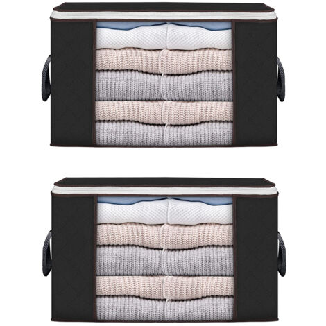2 organisateur de sac de rangement de vêtements de grande capacité avec poignée renforcée pour couettes, organisateur de couverture pliable, 90L Noir (1/5)