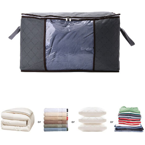 Grands sacs de rangement, placard organisateurs pliables avec poignée renforcée en tissu épais pour couettes, vêtements, literie, couvertures, gris (1/5)