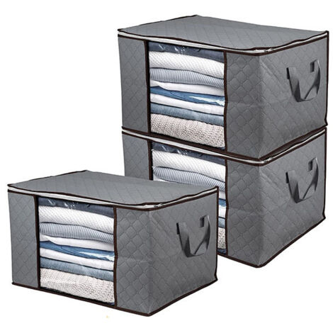 3PCS Sac de rangement pour vêtements de grande capacité, organisateurs de rangement de couvertures pliables pour couettes, literie, vêtements (gris) (1/5)