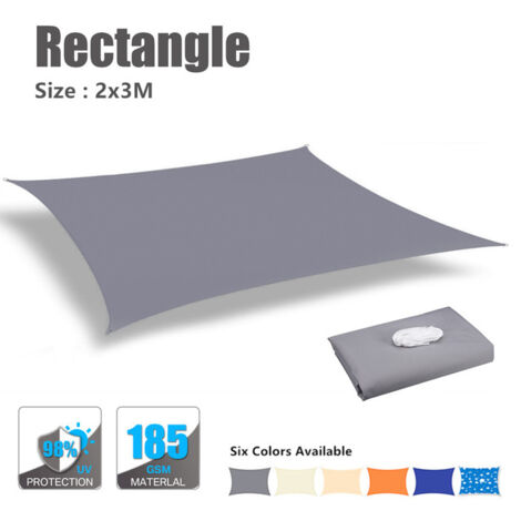 2 X 3M Étanche Soleil Abri Pare-Soleil Protection Voile D'ombrage Auvent Camping Toile D'ombrage Grand Pour Auvent Extérieur Jardin Patio -Gris (1/5)