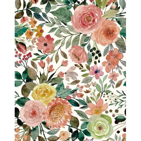 Papier peint autocollant à motif floral camélia noir et blanc, 45 cm x 10 m (1/5)