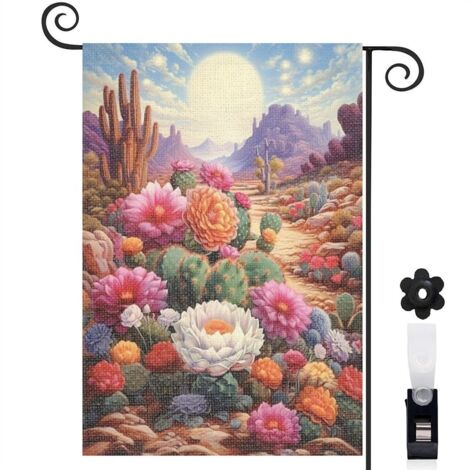 Drapeau de jardin Bienvenue en toile de jute 30 x 45 cm double face entrée et porche (1/5)