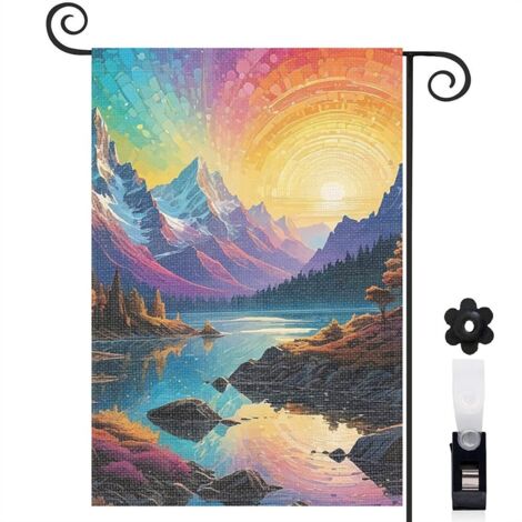 Drapeau de jardin Bienvenue en lin lavable 30 x 45 cm double face jardin et cour (1/5)