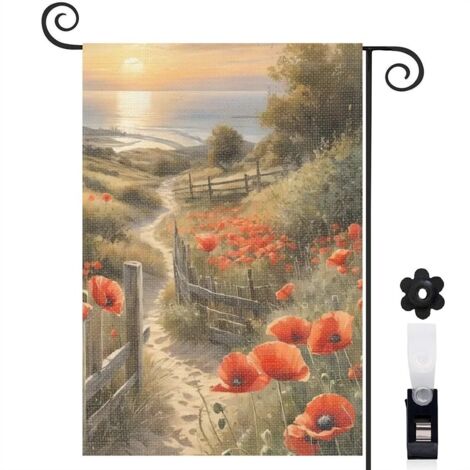 Drapeau de jardin Bienvenue en lin lavable 45 x 30 cm double face terrasse et balcon (1/5)
