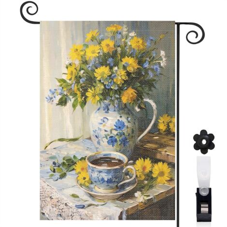 Drapeau de jardin Bienvenue en lin lavable 30 x 45 cm double face décoration extérieure (1/5)