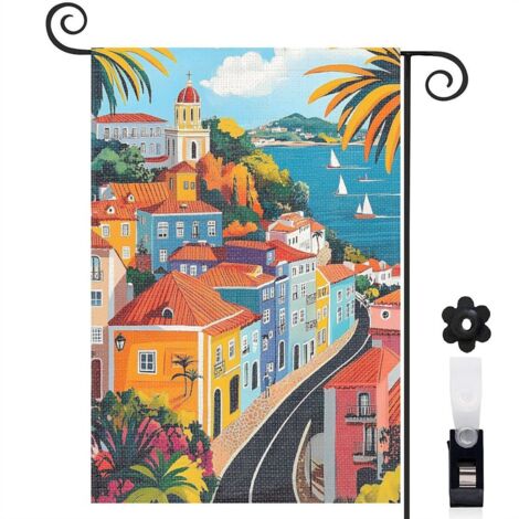 Drapeau de jardin Bienvenue en tissu résistant 30 x 45 cm lavable jardin et cour (1/5)