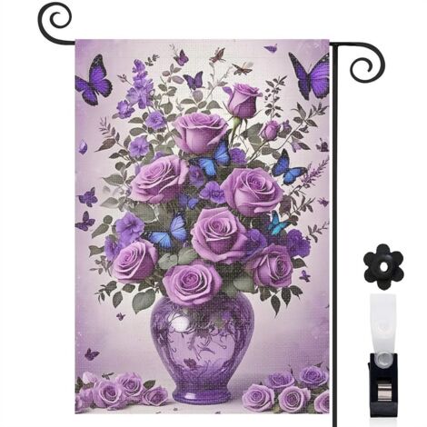 Drapeau de jardin Bienvenue en tissu résistant 30 x 45 cm vertical décoration saisonnière pour jardin (1/5)