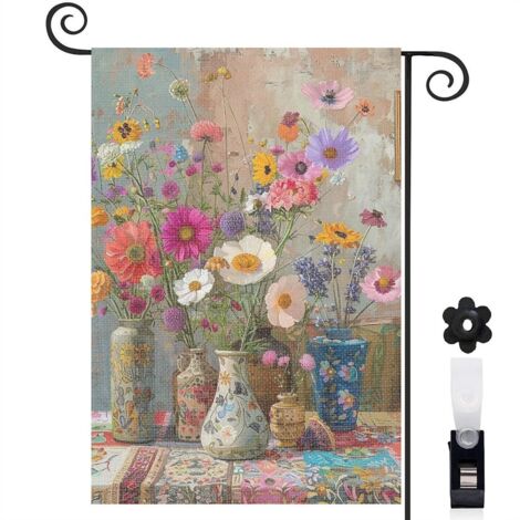 Drapeau de jardin Bienvenue en lin lavable 30 x 45 cm résistant aux intempéries jardin et cour (1/5)