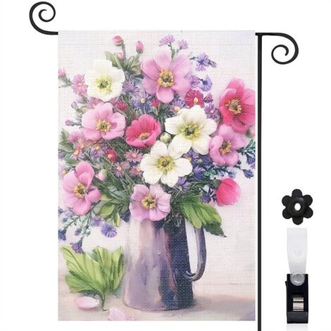 Drapeau de jardin Bienvenue en lin lavable 45 x 30 cm décoratif et élégant décoration intérieure (1/5)
